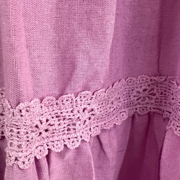 Boho Chic Lavender Lace V-Neck Bell Sleeve Cottagecore Tiered Maxi Dress Size S - Picture 7 of 14